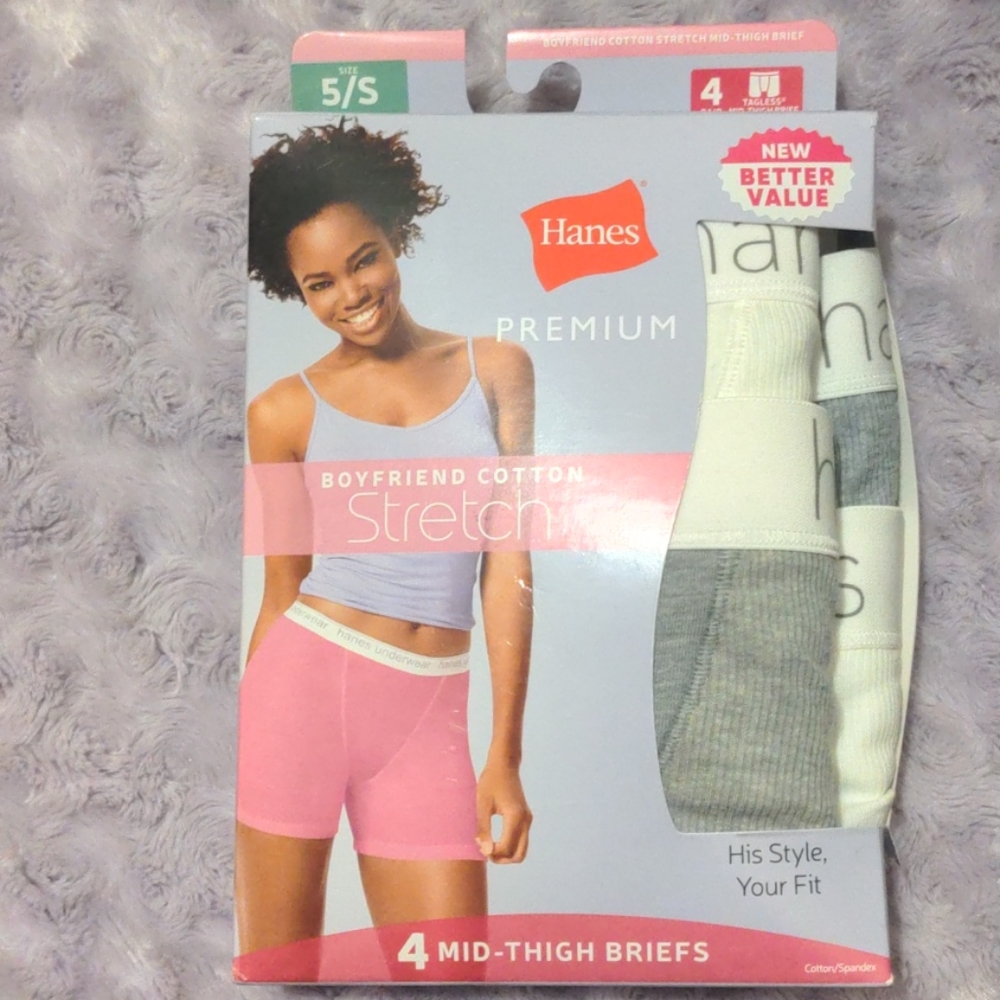 Hanes boyfriend cotton mid-thigh briefs 5/S